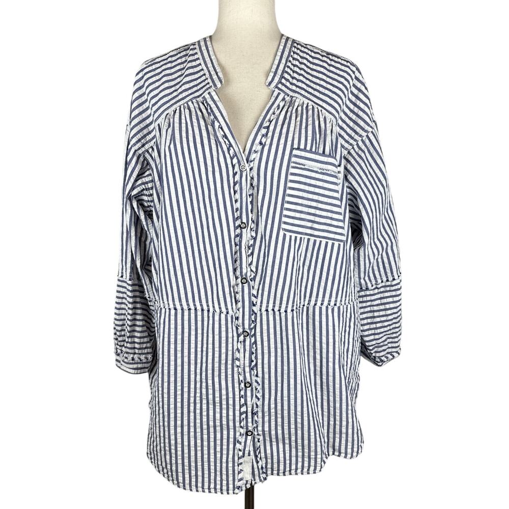 We the Free People One Of the Boys Striped Tunic Top Shirt Size M Button Cotton